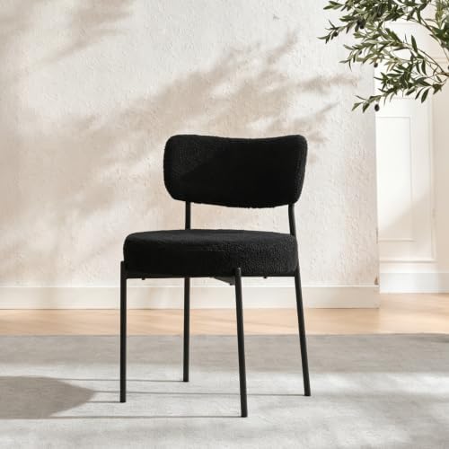 Black Dining Chairs Set of 4, Mid Century Modern Boucle Upholstered Kitchen C...