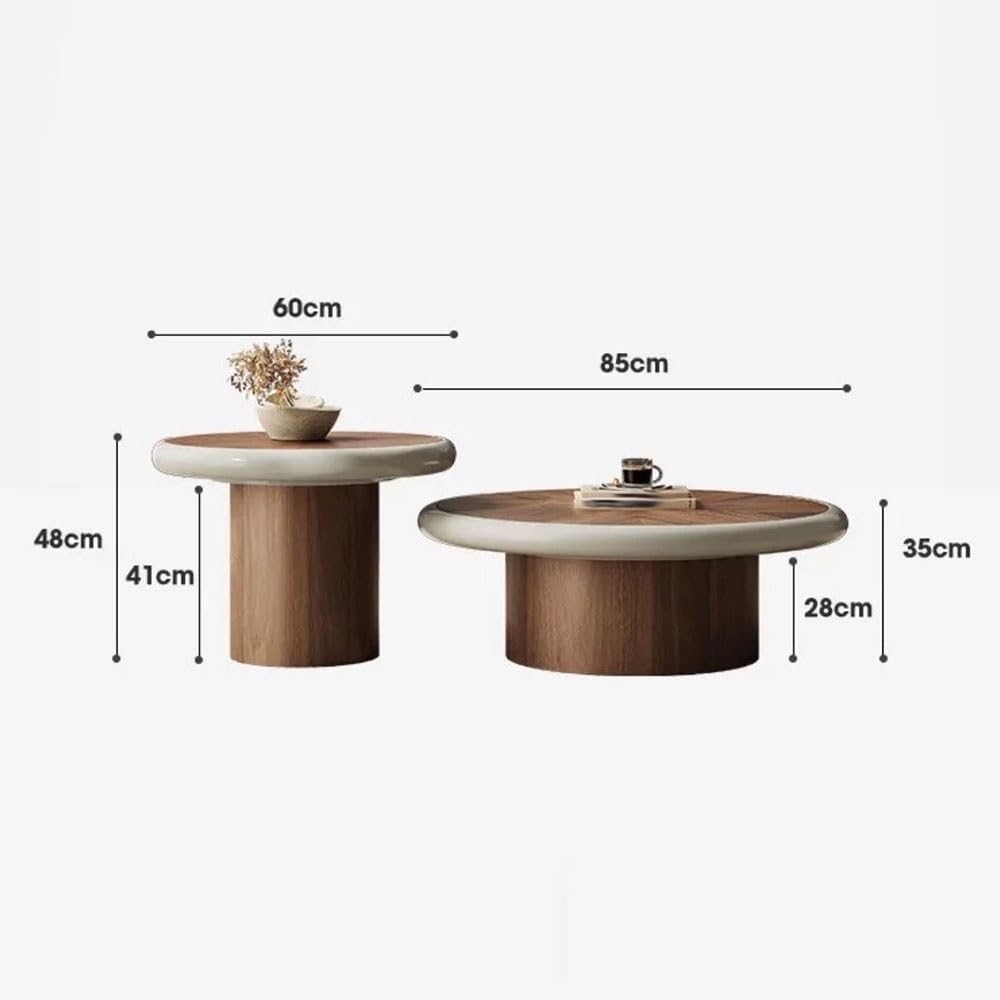 Mobile Side Table 2-Piece Round Coffee Table Set Wood Modern Living Room Tabl...
