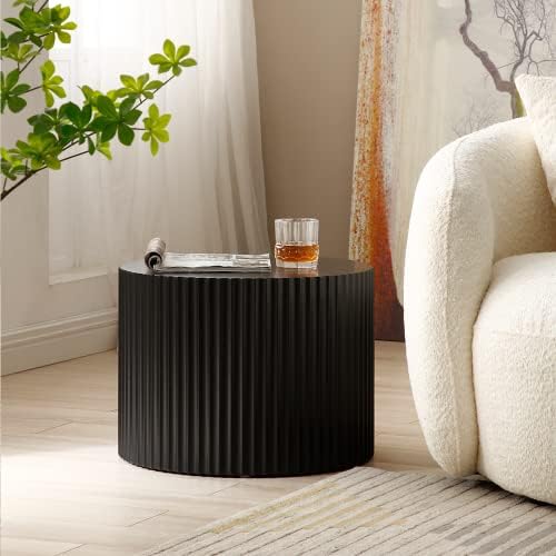 WILLIAMSPACE Black Round Coffee Table Set of 3, Modern Circle Wood Coffee Tab...