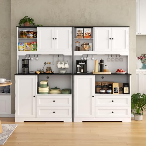 68"Tall Kitchen Pantry Storage Cabinet with Charging Station, Door &...