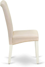 East West Furniture MZBA3-LWH-01 3 Piece Dining Room Table Set Contains a Rectangle Kitchen Table with Dropleaf and 2 Cream Linen Fabric Parson Dining Chairs, 36x54 Inch, Linen White