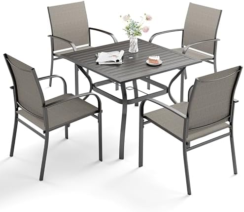 SUNSHINE VALLEY 5pc Patio Dining Set, 37" Square Table & 4 Brown Chairs