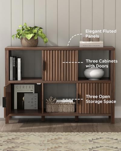 EYYTHUNG Fluted Storage Organizer Bookshelves, Modern Cube Bookcase with 3 Op...