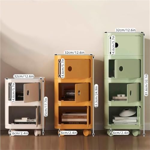 Movable Square Nightstand, Plastic Side Table with Universal Wheels, Multifun...