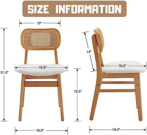 ROCITY Rattan Dining Chairs Set of 6 White Lambswool Dining Room Chairs Natur...