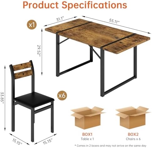 Recaceik 7-Piece Dining Table Set with 6 Chairs, 55" Wooden Kitchen Tabl...
