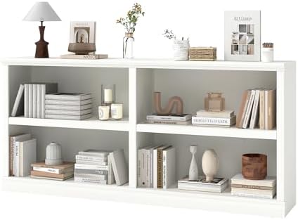 64" W Double Wide Horizontal Bookshelf, 2 Tiers 4 Storage Cube Book Case