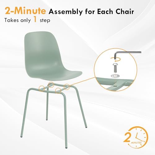 LSSPAID Mint Green Dining Chairs Set of 4, Modern Waterproof Plastic Kitchen ...