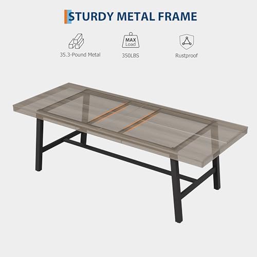 GarveeHome Industrial Dining Table for 8-10 People, 86.61" Long Kitchen ...
