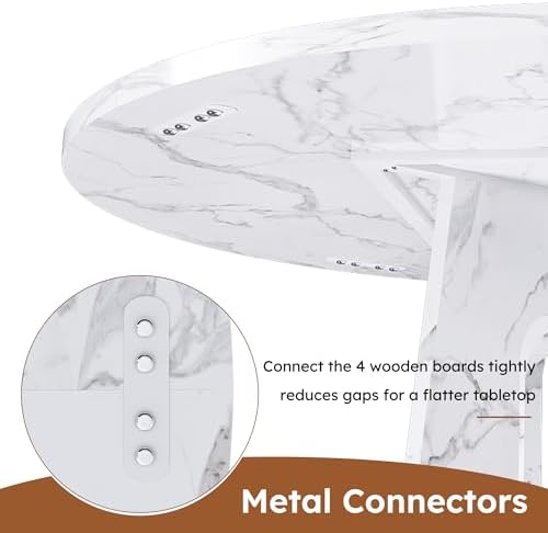 Round Modern Dining Table Set for 4, 47" Circle White Faux Marble Kitche...