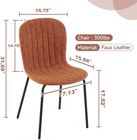 Dining Chair Set of 4, Upholstered PU Leather Seat with Black Metal Legs,Mode...