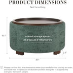 Zihanhome 30" Round Chenille Storage Ottoman Coffee Table with Removable Tray Top, Large Hidden Storage Ottoman, Solid Wood Legs for Living Room, Bedroom, Apartment (Moss Green)