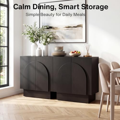 Ya-Home Black Sideboard Buffet Cabinet with Storage Set of 2, 63” Modern Side...