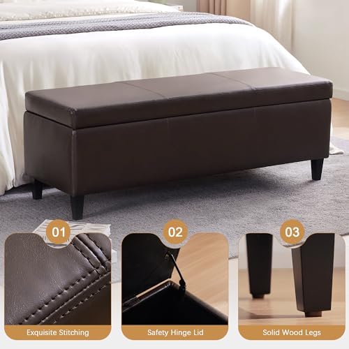 HUIMO Faux Leather Storage Ottoman Bench 50.3 Inch Extra Long PU Upholstered ...