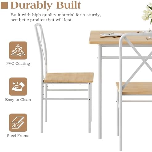 VECELO 7-Piece Dining Table Set for 6, Wood Dinette with Chairs, Natural White