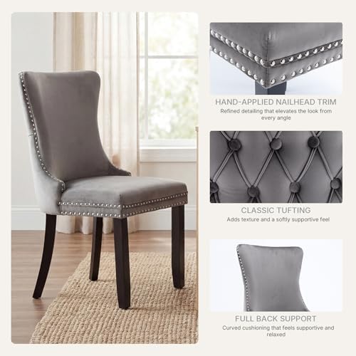 Gray Velvet Dining Chairs Set of 6, Fabric Upholstered Kitchen & Dining R...