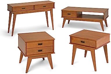 SIMPLIHOME Draper 22" Wide Solid Wood Rectangular End Table in Teak Brown