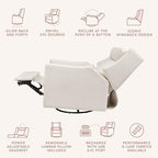 Babyletto Kiwi Plus Electric Recliner Glider in Performance Cream Eco-Weave | GREENGUARD Gold & CertiPUR-US Certified - Power Recliner Rocking Nursery Chair w/ USB Ports - 270° Swivel