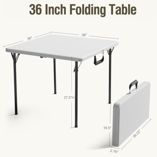 Folding Table and Chairs Set for 5, 36 Inch Foldable Plastic Table with Carry...