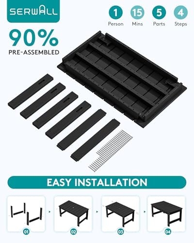 SERWALL HDPE Outdoor Coffee Table with Umbrella Hole, Black