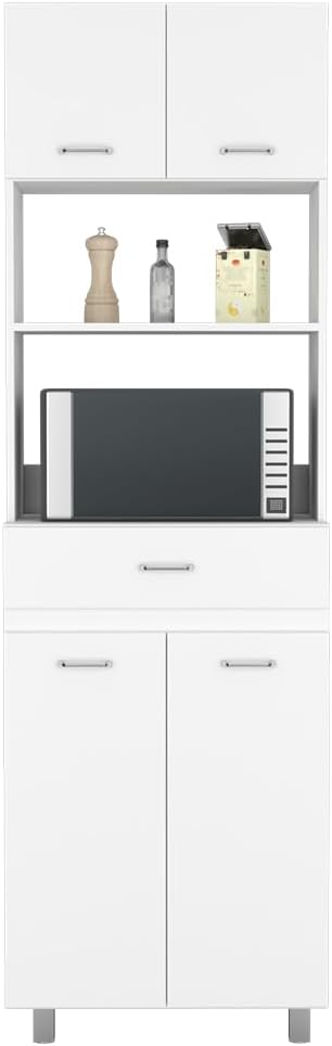 Microwave Double Door Cabinet, One Drawer, One Shelf, White