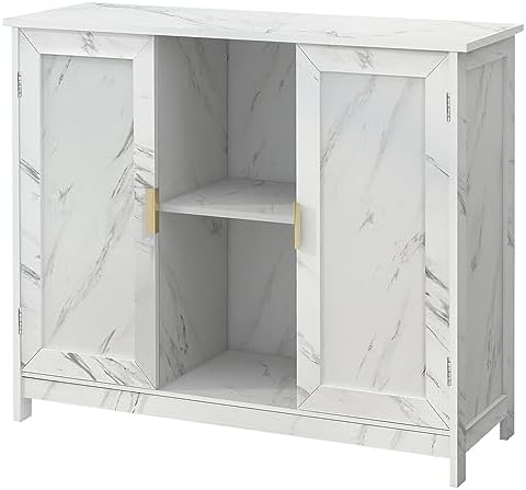 TaoHFE Marble Top Narrow Sideboard Cabinet,White Marble Side Buffet Cabinet