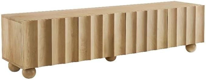 Modway Sorren 71 Inch Scalloped TV Stand in Natural – 4 Door Media Console Cabinet – Modern Storage TV Stand with Doors