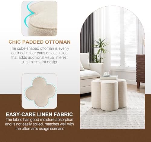 Zesthouse Flower Pouf Ottomans Foot Rest Set of 2, Linen Poofy Ottomans | Lar...