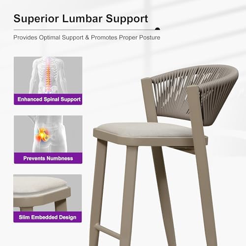 PURPLE LEAF Counter Height Bar Stool Set of 2 Patio Bar Stools Champagne