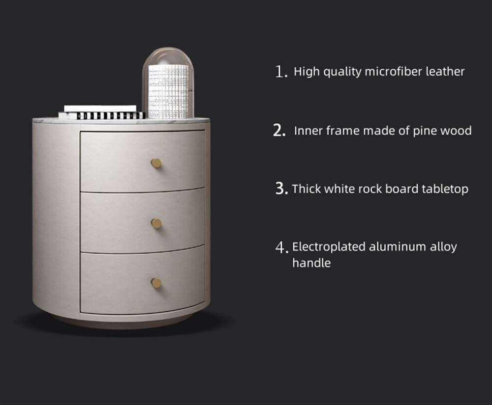 Bedside Table, Round Nightstand Night Stand Modern Nightstand Bedside Table w...