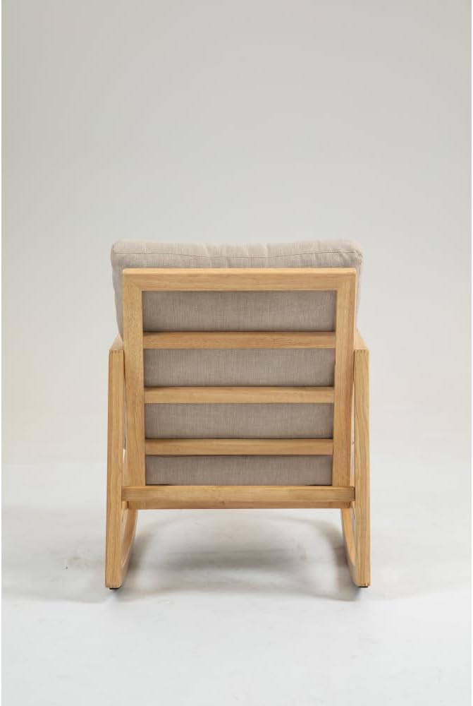 Upholstered Accent Glider Chair,Rubberwood Frame in Natural, Khaki