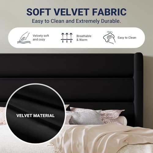 Allewie Full Size Platform Bed Frame with Velvet Upholstered Wingback Headboa...