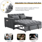 54'' Sleeper Sofa Bed, Convertible Pull Out Couch Futon with Side Pockets, Velvet Loveseat Sofa Bed with Adjustable Backrest, Armrest Pillows for Living Room Dorm Apartment, Dark Gray