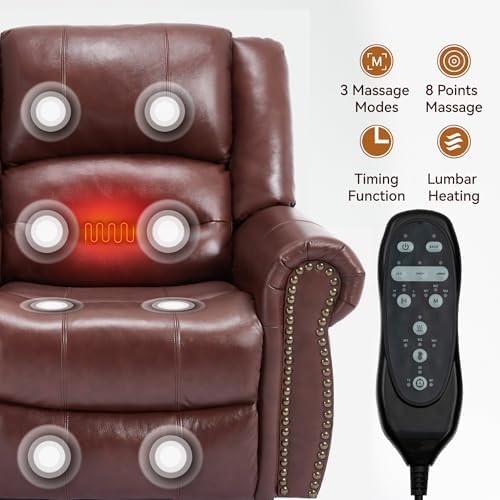 Genuine Leather Power Lift Recliner Chair, Lazy Boy Recliner Chair with Charging Ports for Living Room Theater Seating, Electric Single Sofa with Round Armrest, Red