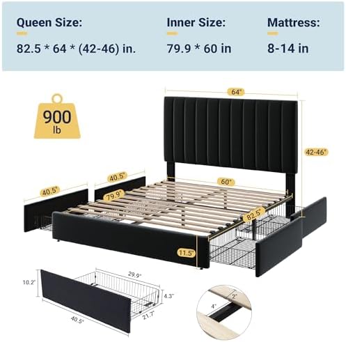 Allewie Queen Size Storage Bed Frame, Vertical Channel Tufted Adjustable Head...