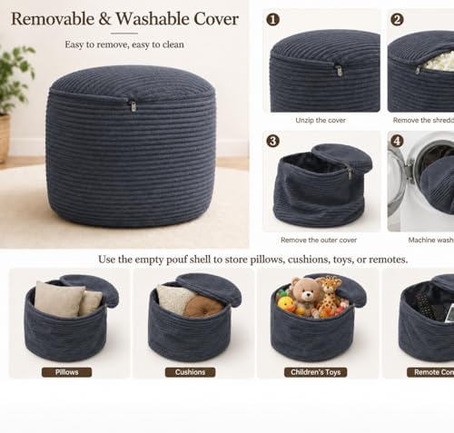 Round Stuffed Pouf Ottoman, Foot Stool Ottoman,Corduroy Poufs with Foam Chunk...