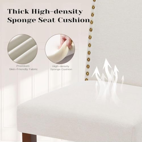 Kitchen Chairs Set of 6 Modern Upholstered Fabric Seat with Nailhead Trim and...