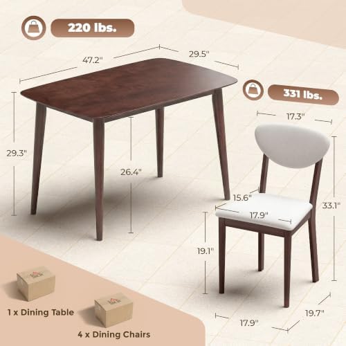 HOMCOM 5-Piece Dining Table Set for 4 with Solid Wood Frame, Cream White