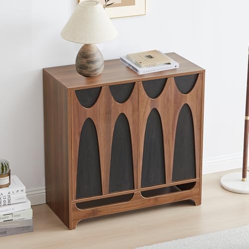 Bifins 63” Walnut and Black Sideboard Buffet Cabinet with Storage Set of 2