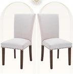 COLAMY Upholstered Parsons Dining Chairs Set of 2, Fabric Dining Room Kitchen Side Chair with Nailhead Trim and Wood Legs - Beige