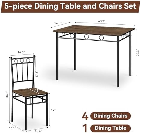 Vipbear Kitchen Dining Table Set for 4, 5-Piece Kitchen Table Set,Dining Room...