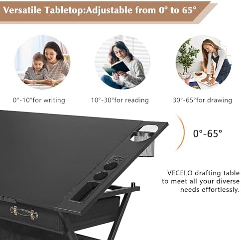 VECELO Drafting Table Art Desk Art Table Adjustable Drawing Table Tilted Tabl...