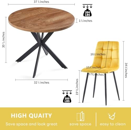 Homedot Small Dining Table Set for 2,37-in Round Kitchen Table Chairs Set Spa...