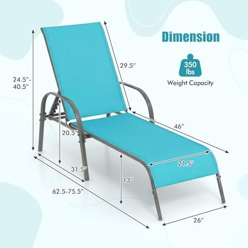 Tangkula Outdoor Lounge Chairs Set of 2, Patio Chaise Lounge with Adjustable ...