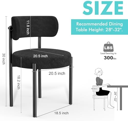 PatioPerk Boucle Dining Chairs Set of 6, Black Mid Century Morden Chair