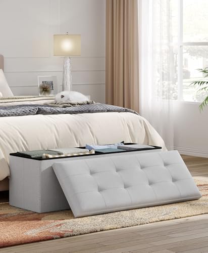 OS MOTOR Folding Storage Ottoman Bench, Light Gray, 43 Inches | Multi-Functio...