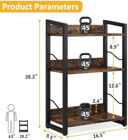Hosfais 3-Tier Small Bookshelf Bookcase with Edge Protection