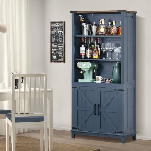 Joaxswe 70in Tall Bookshelf 5 Tier Bookcase with Barn Doors and Adjustable Sh...