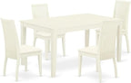 East West Furniture CAIP5-LWH-C 5 Piece Dinette Set for 4 Includes a Rectangle Dining Room Table and 4 Linen Fabric Kitchen Dining Chairs, 36x60 Inch, Linen White