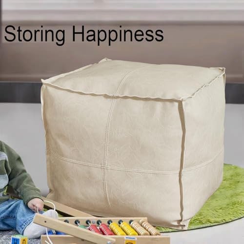 Louis Donné 17.7 Inch Unstuffed Square Pouf Ottoman Cover, Handmade Faux PU L...